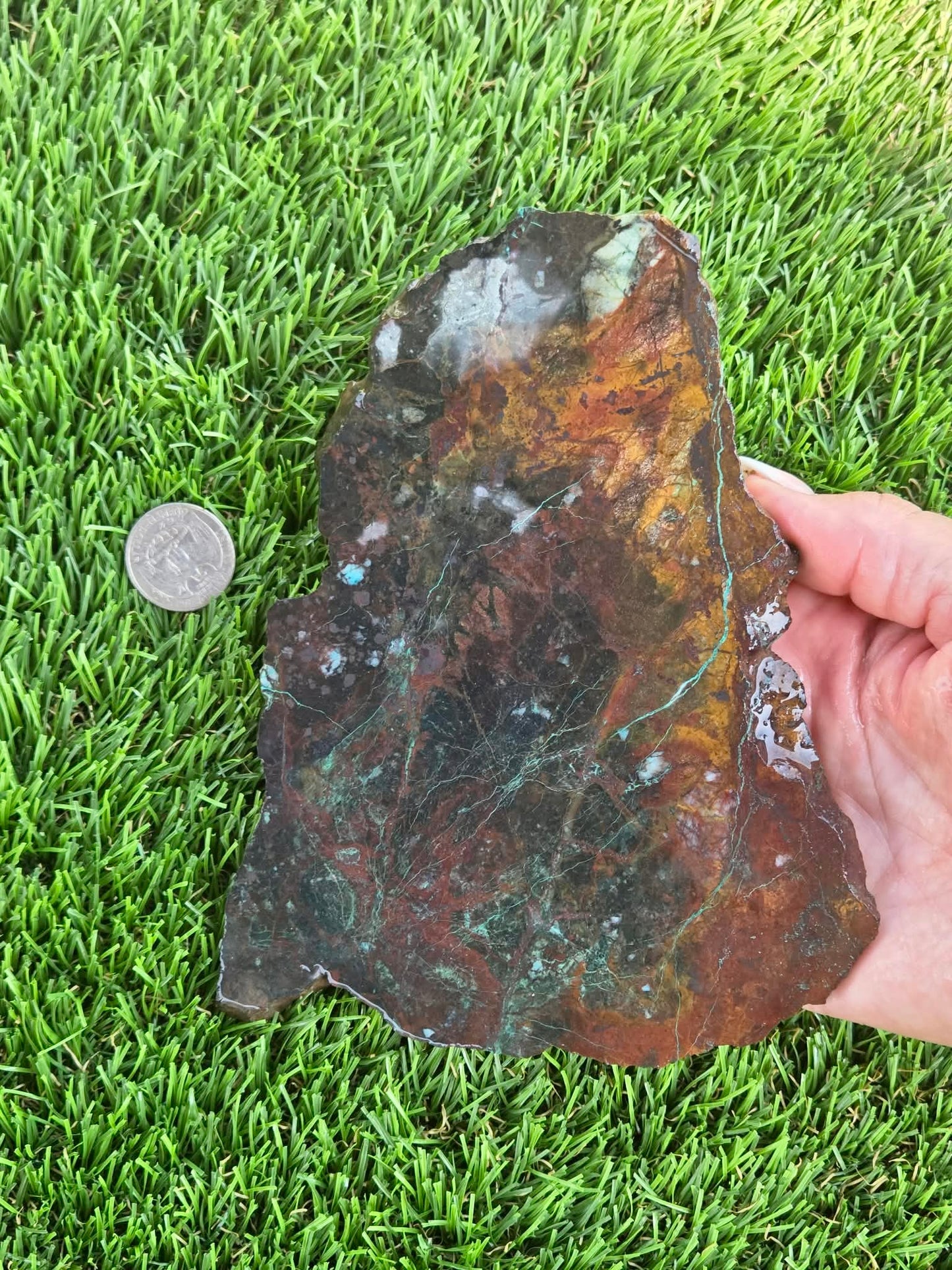 Malachite, Chrysocolla & Cuprite in Quartz Slabs J506-507