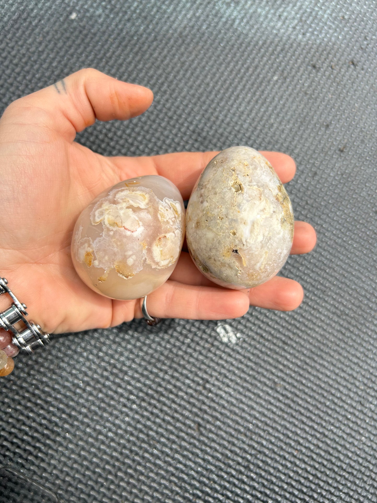 Pink Flower Agate Crystal Egg