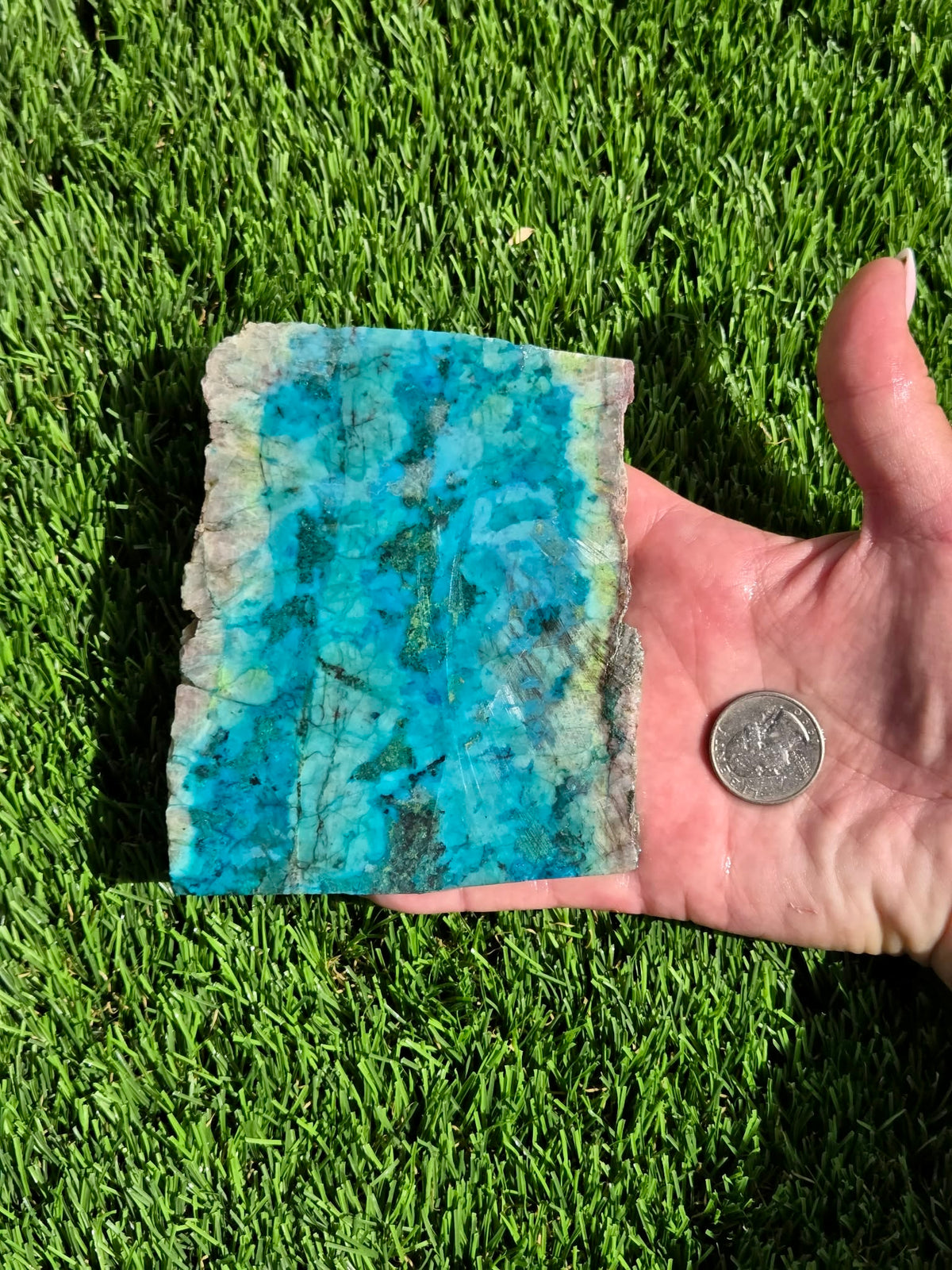 Chrysocolla in Quartz Slabs V970–973