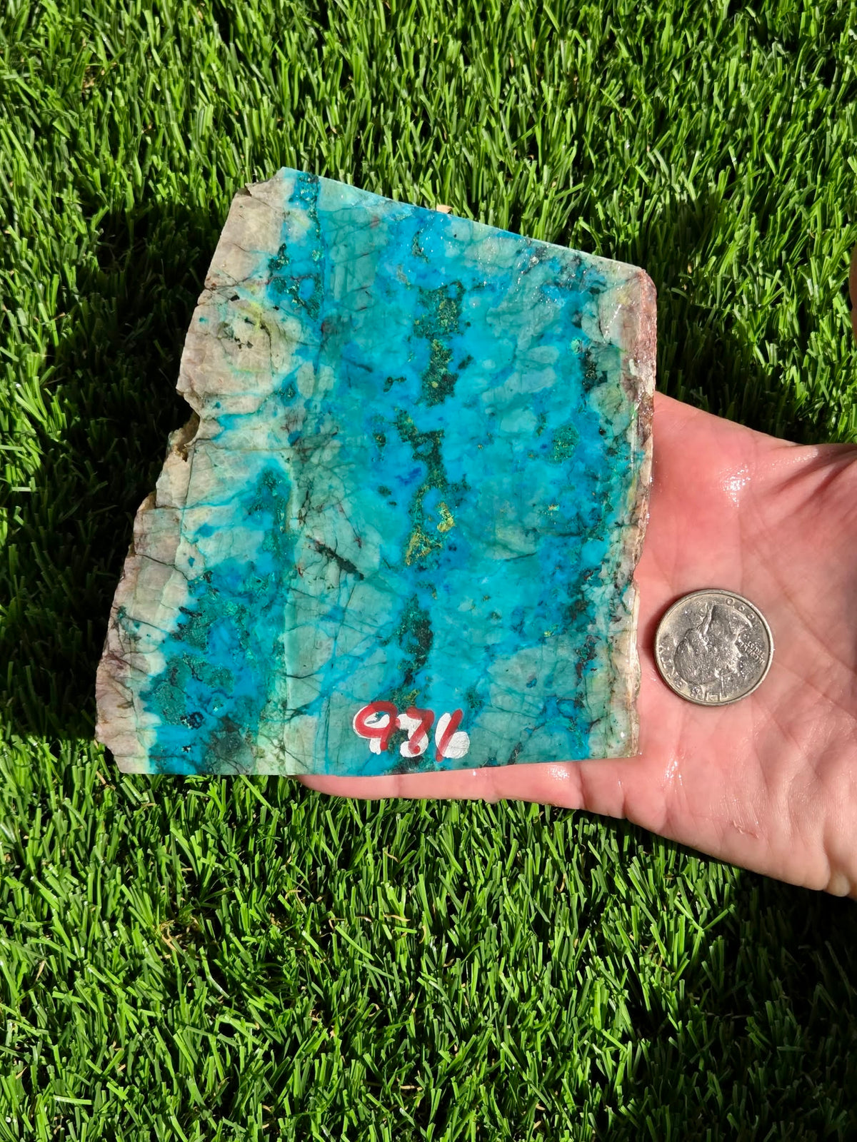 Chrysocolla in Quartz Slabs V970–973