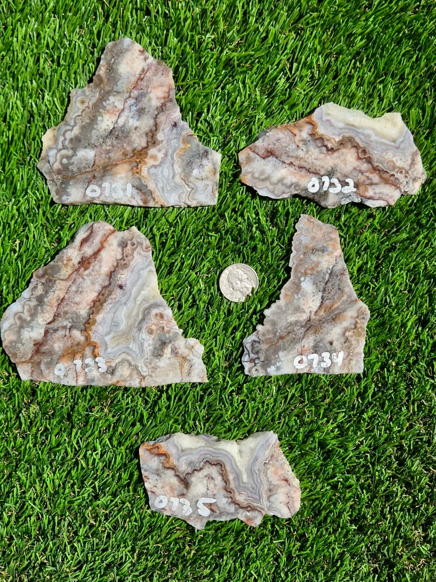 Crazy Lace Agate with Crystal Pockets Slabs O731–735