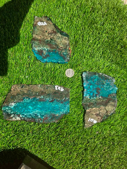 Inspiration Mine Chrysocolla, Malachite & Silica Slabs T901–903
