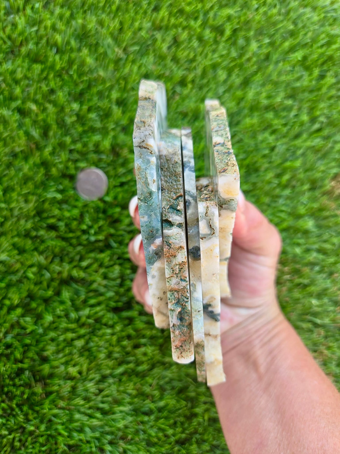 Moss Agate with Crystal Pockets Slabs H366-370