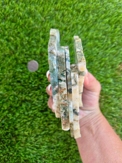 Moss Agate with Crystal Pockets Slabs H366-370