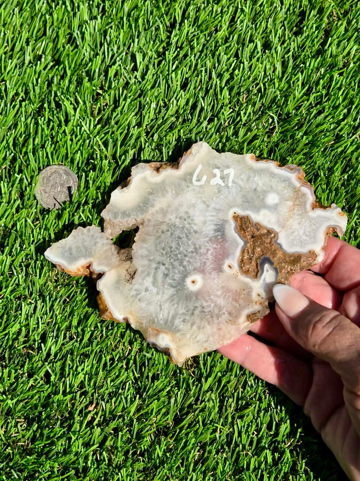 Natural Fortification Agate with Quartz Crystal Druzy Slabs M624-629
