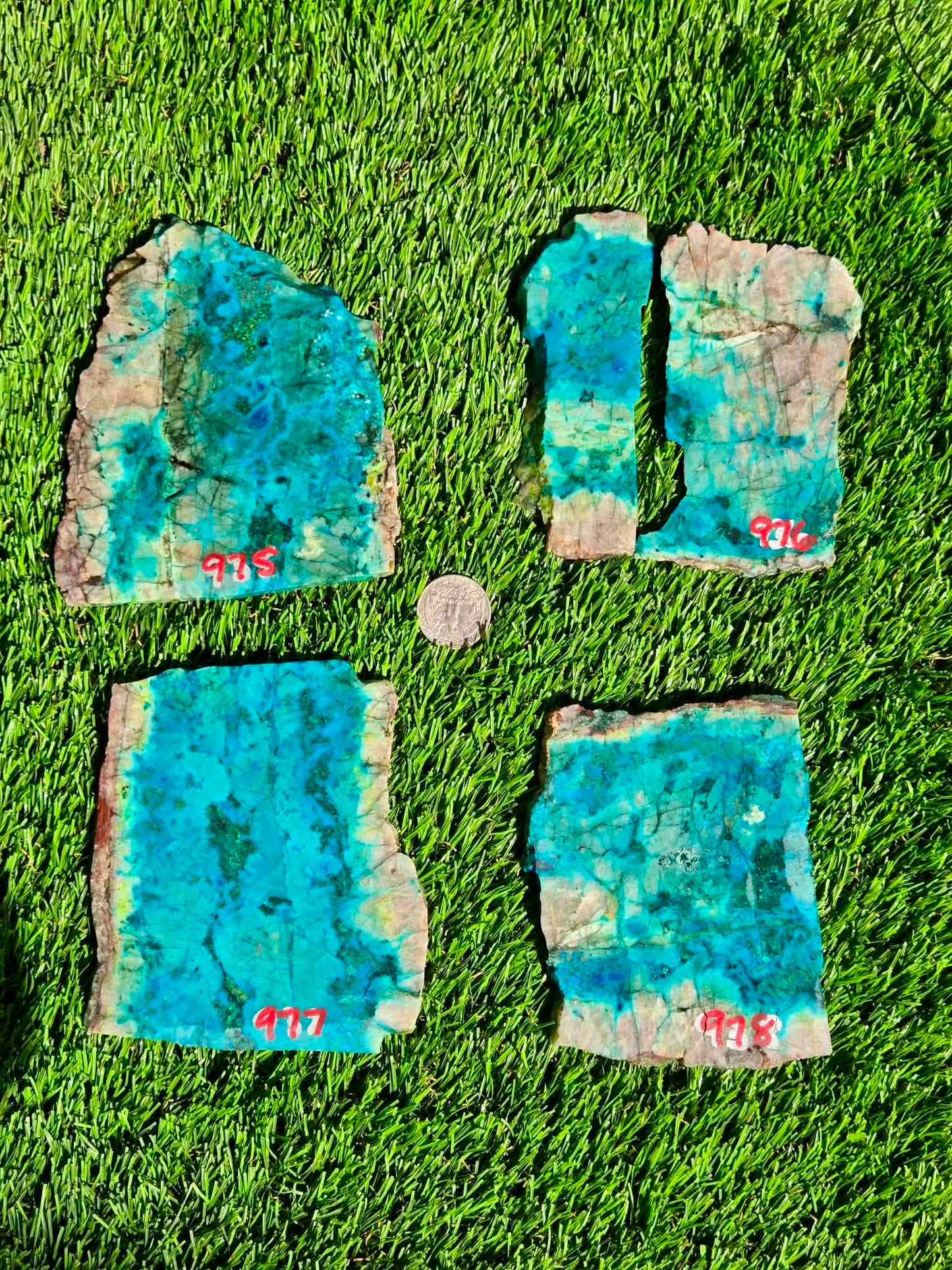 Chrysocolla, Limonite & Tenorite Slabs V975–978