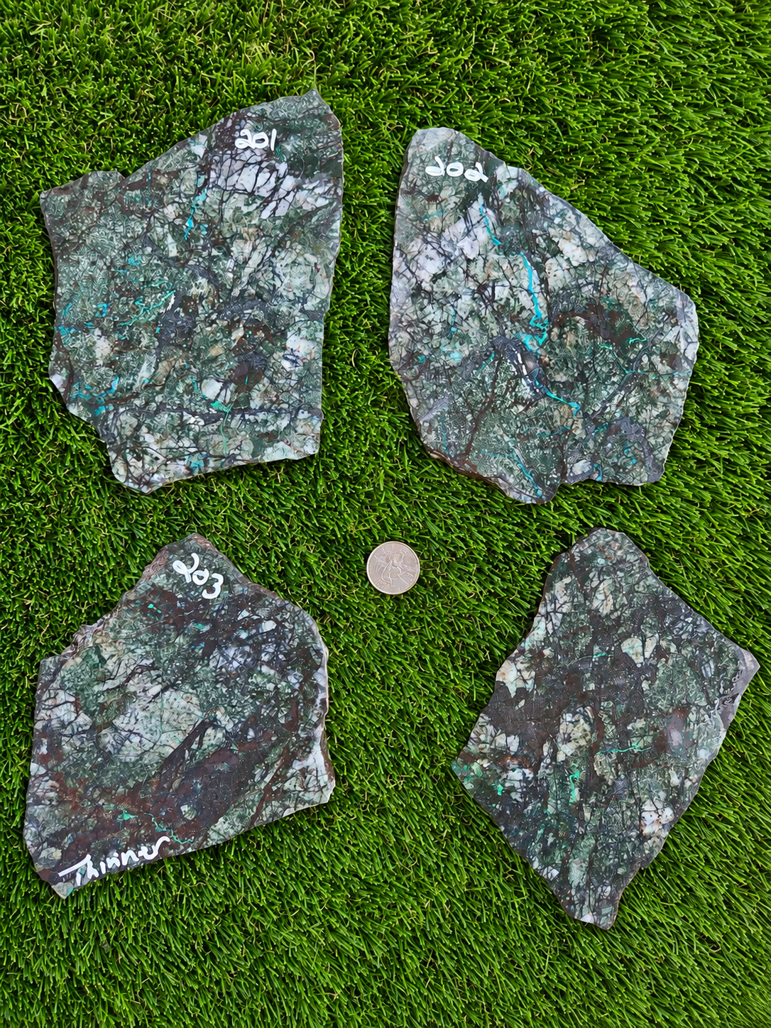 Globe Chrysocolla Hematite & Quartz Slabs D201-204