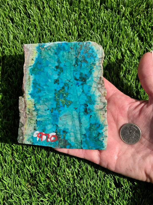 Chrysocolla in Quartz Slabs V970–973