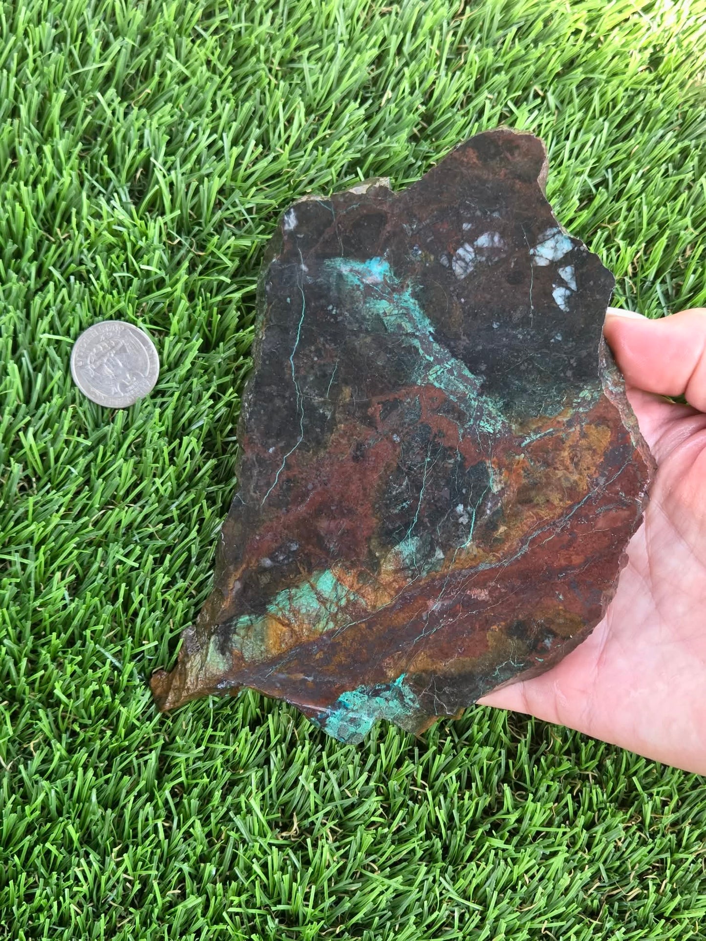 Malachite, Chrysocolla & Cuprite in Quartz Slabs J506-507