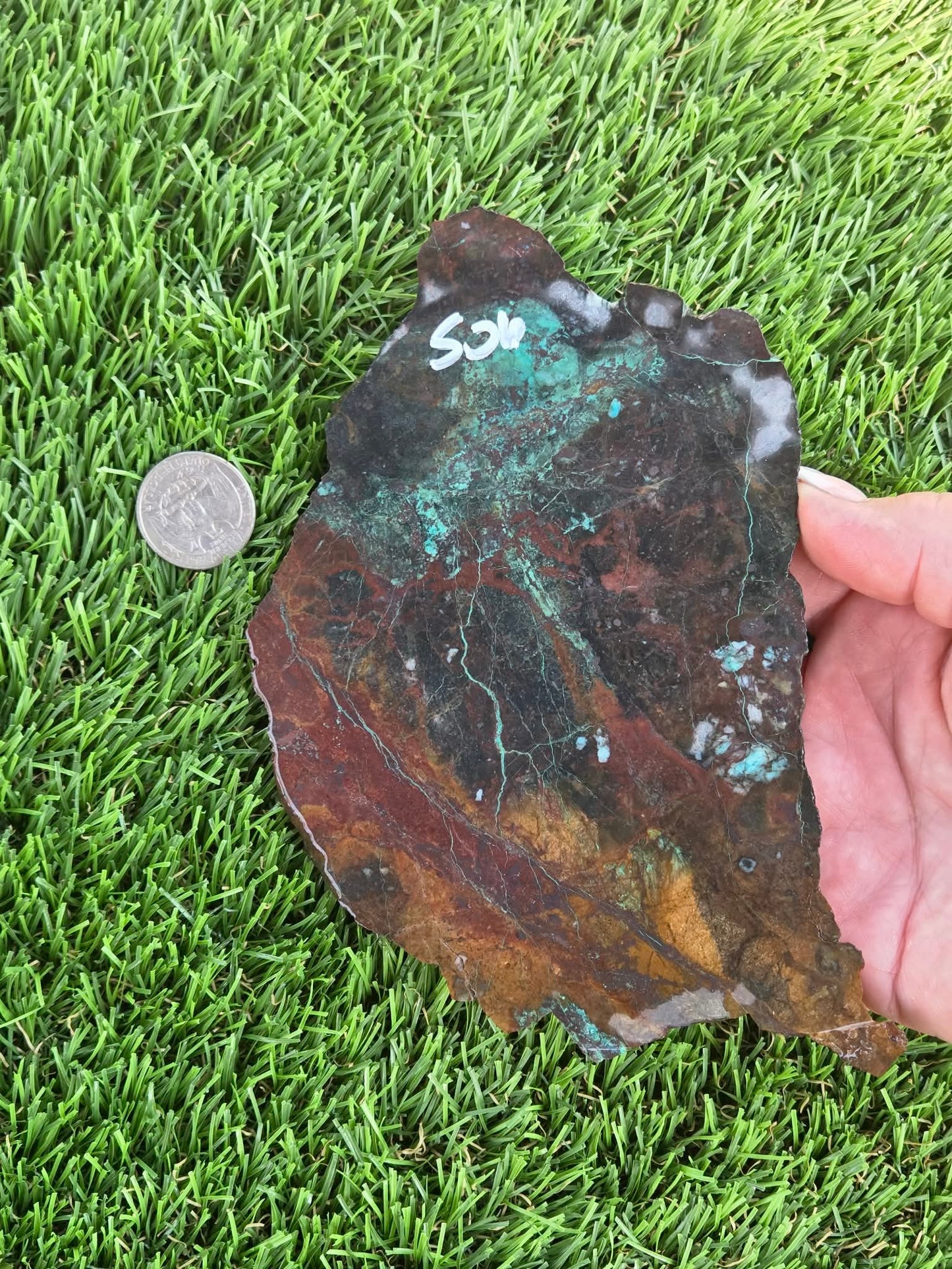 Malachite, Chrysocolla & Cuprite in Quartz Slabs J506-507