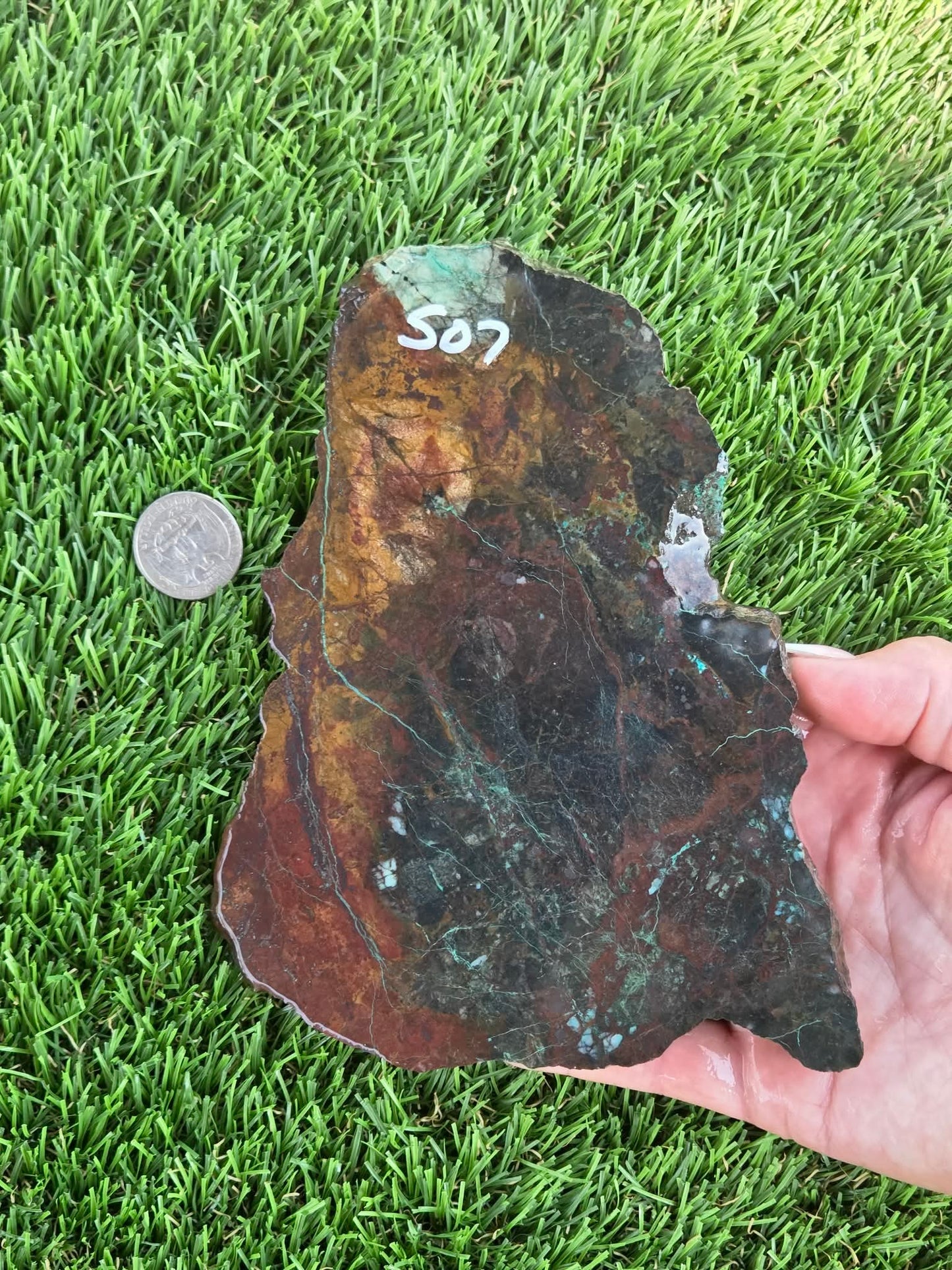 Malachite, Chrysocolla & Cuprite in Quartz Slabs J506-507