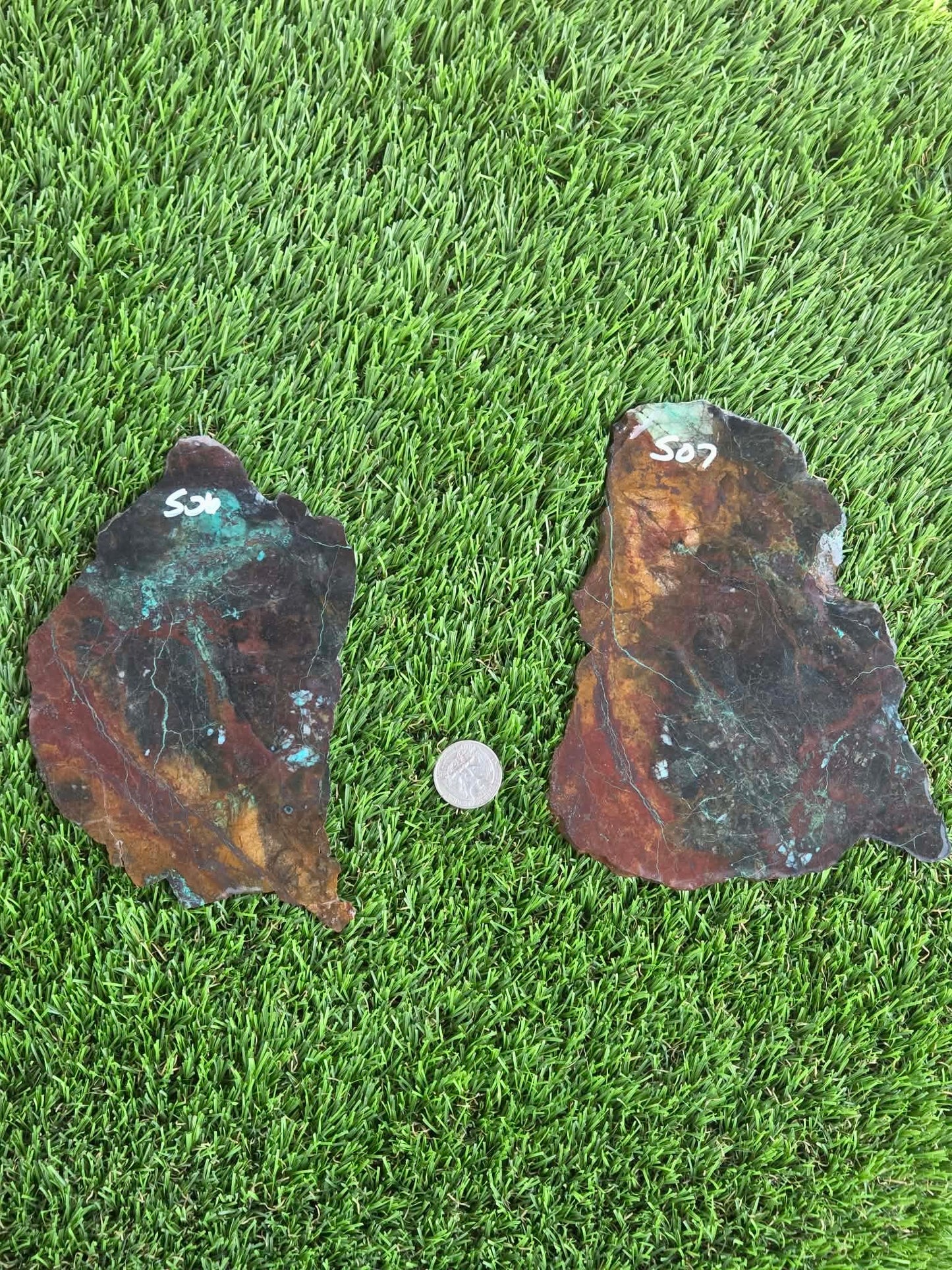 Malachite, Chrysocolla & Cuprite in Quartz Slabs J506-507