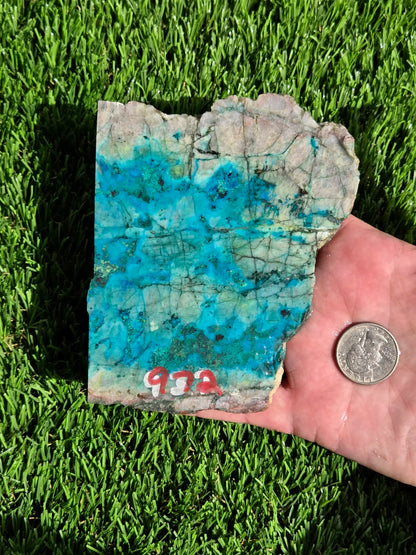 Chrysocolla in Quartz Slabs V970–973