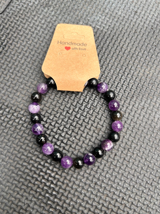 Obsidian and Amethyst Bracelet
