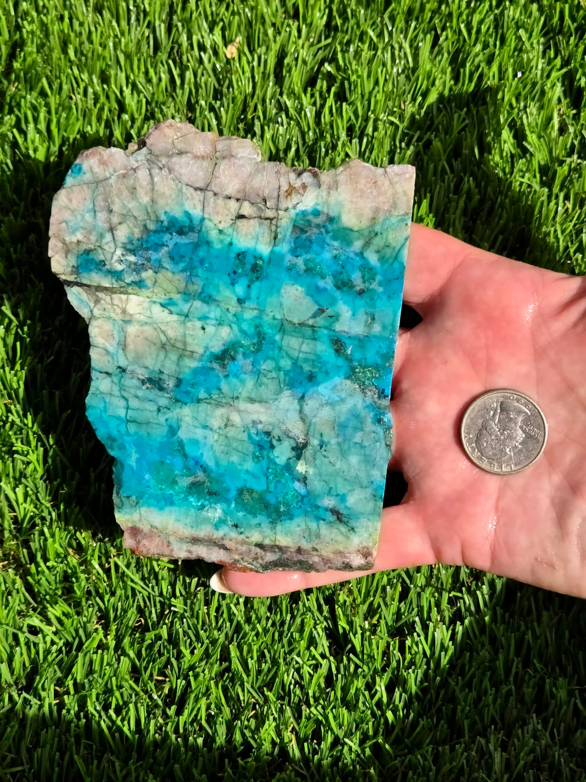 Chrysocolla in Quartz Slabs V970–973