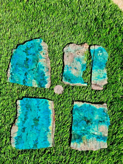 Chrysocolla, Limonite & Tenorite Slabs V975–978