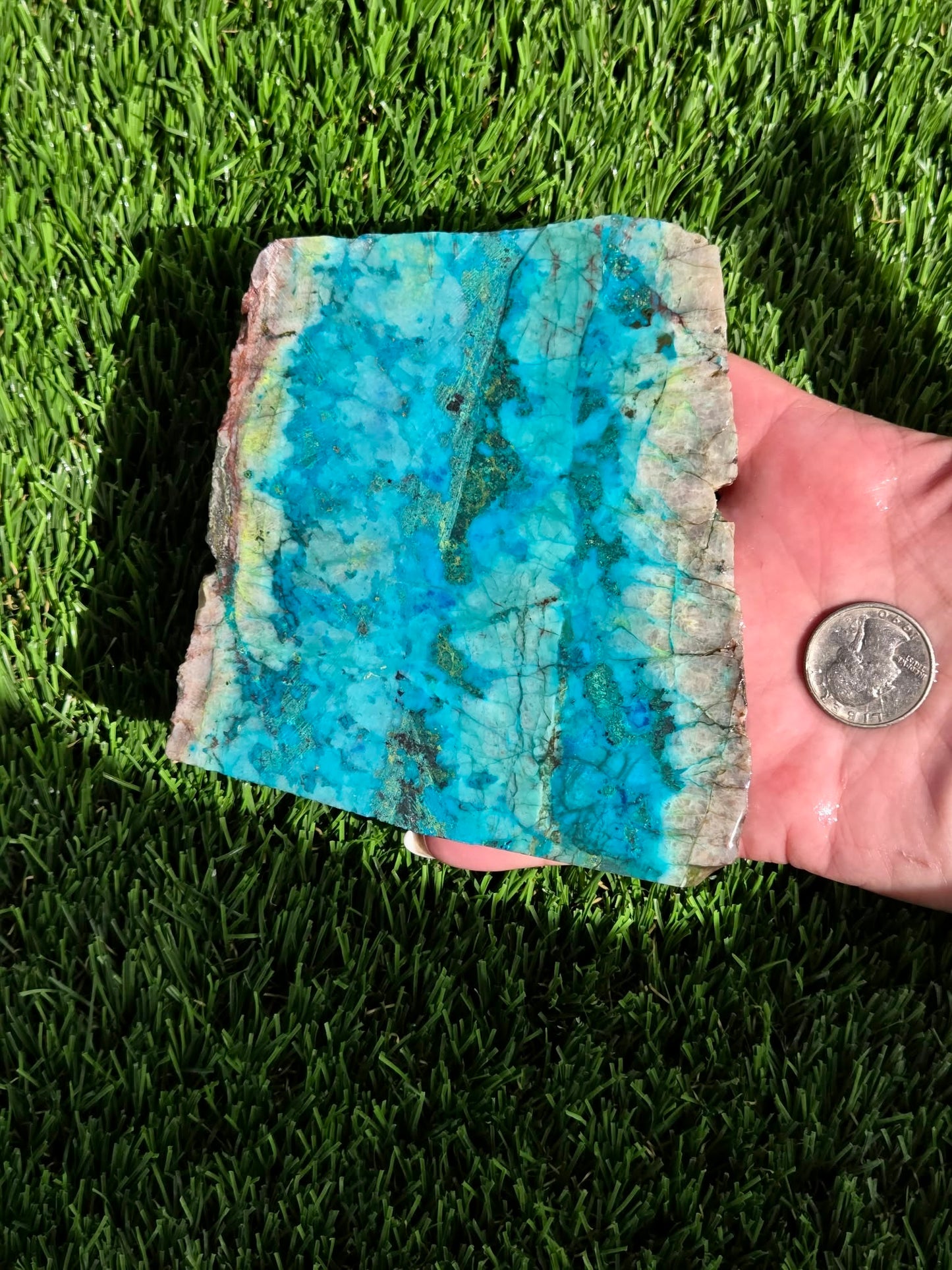 Chrysocolla in Quartz Slabs V970–973