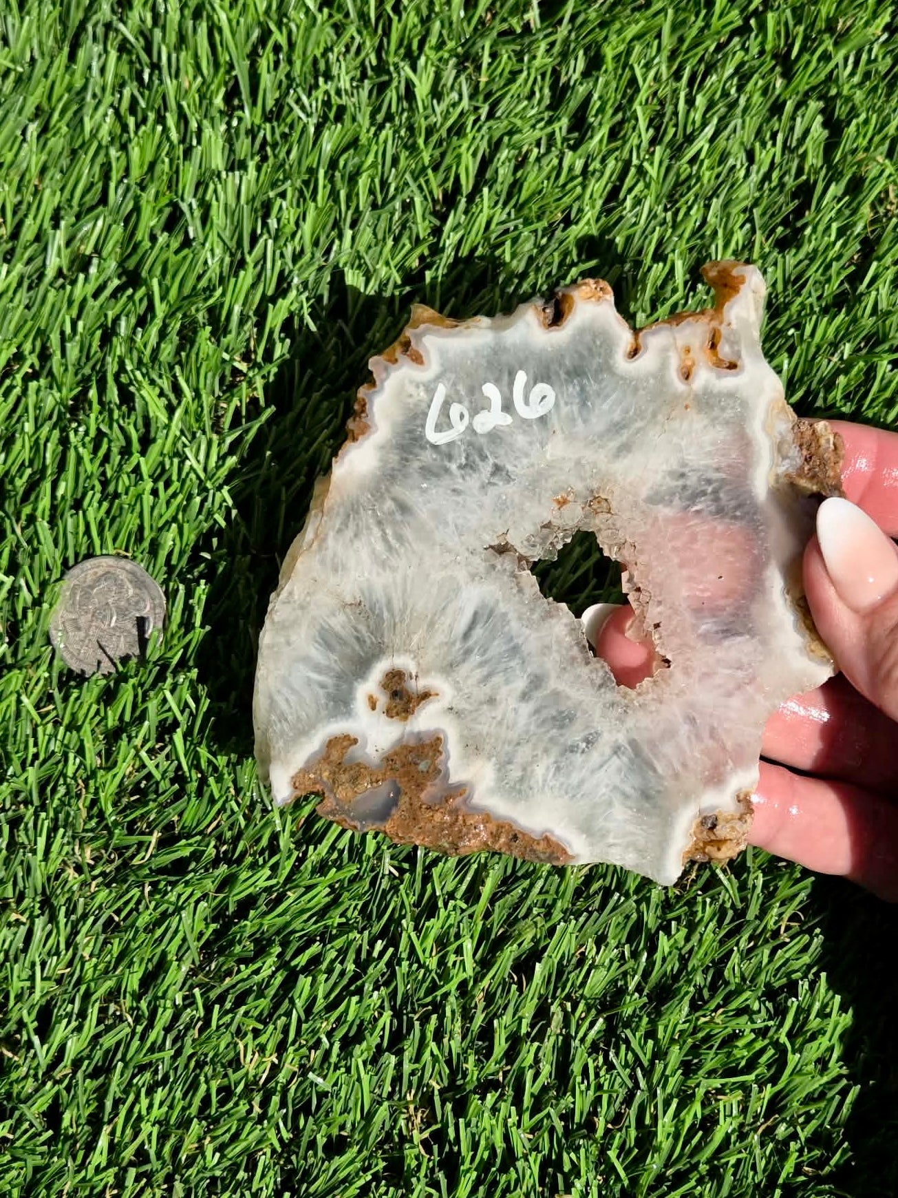 Natural Fortification Agate with Quartz Crystal Druzy Slabs M624-629