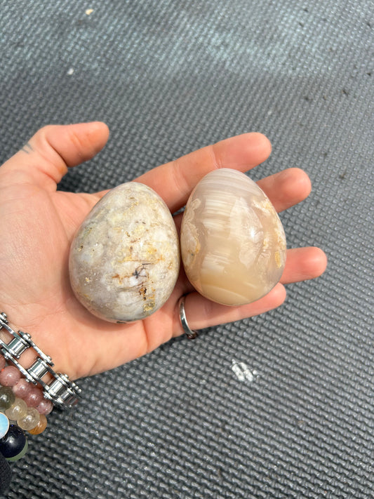 Pink Flower Agate Crystal Egg
