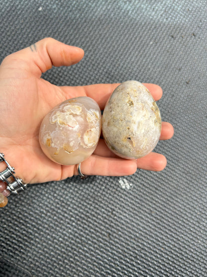 Pink Flower Agate Crystal Egg